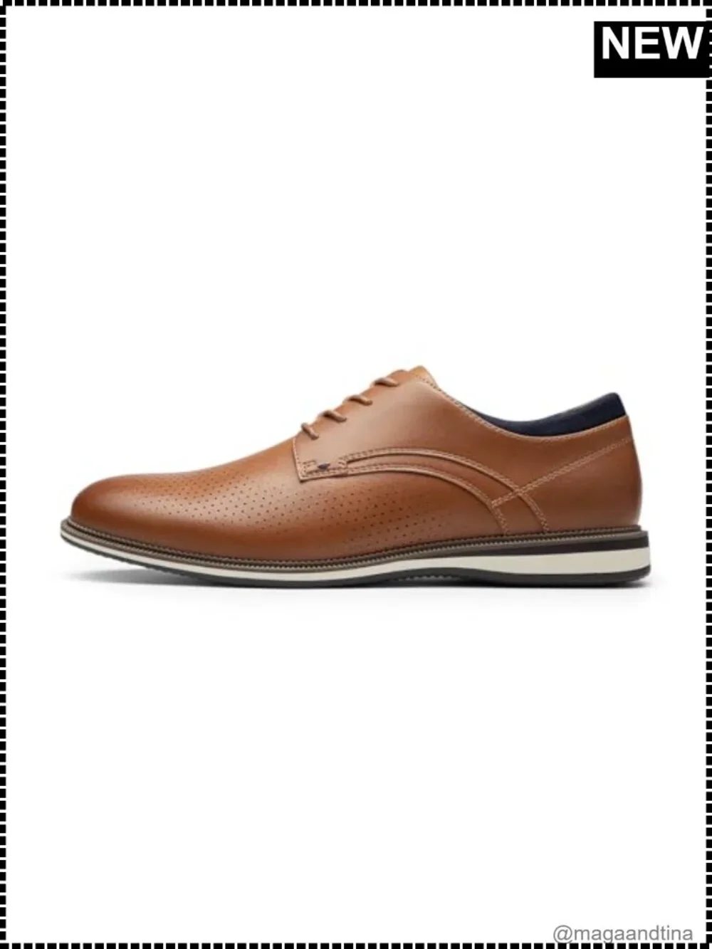 Mens Perforated Faux Leather Oxford Dress Shoes Business Casual Lace Up